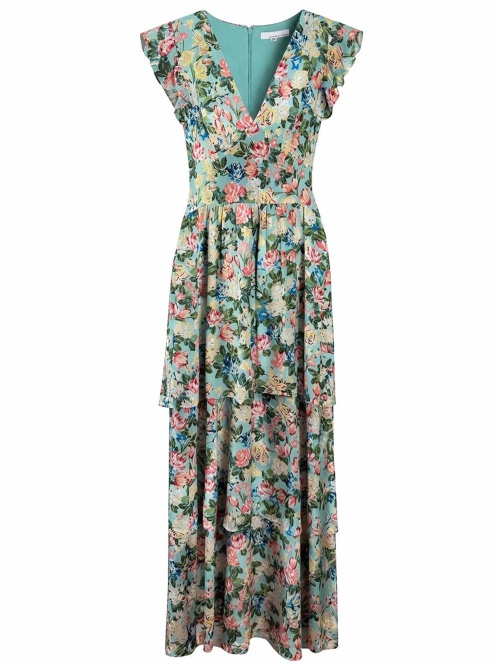 Fourteenth Place Floral Tiered Maxi Dress Pastel Garden Print Small